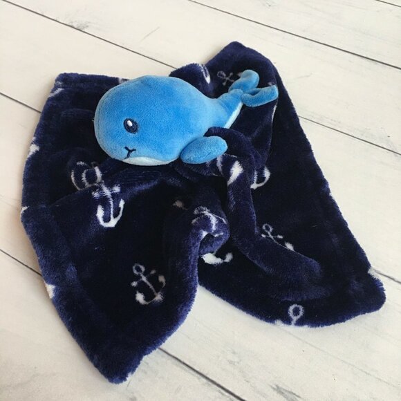 Baby Infant Soft Cuddly Plush Whale Anchor Blue Lovey Toy Blanket - Picture 2 of 5